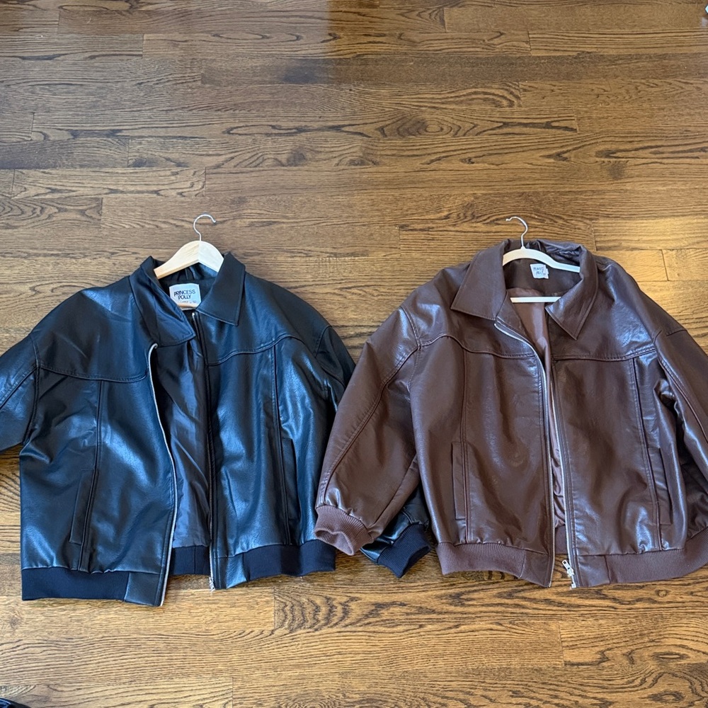 Two Princess Polly Women's Faux Leather Bomber Jacket - Black and Brown